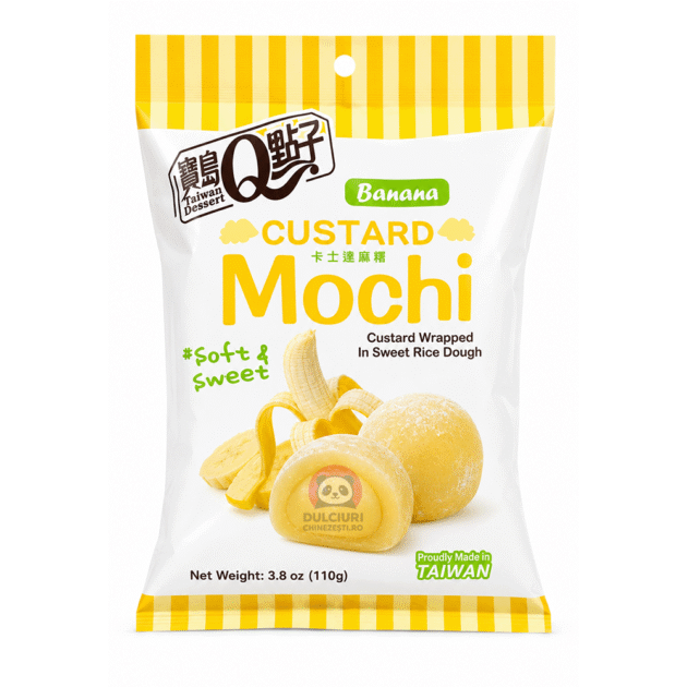 Mochi cu Cremă Custard și Banană Royal Family 110 g – Desert Asiatic din Taiwan