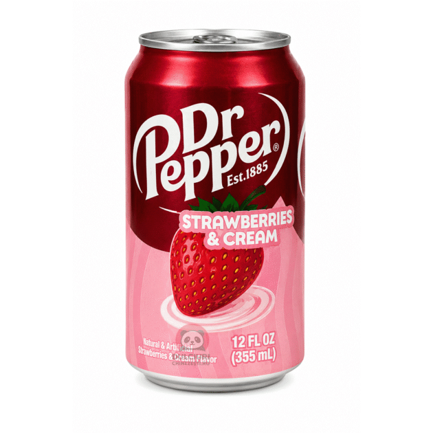 Dr Pepper Strawberries & Cream – Băutură carbogazoasă cu aromă de căpșuni și frișcă 355 ml
