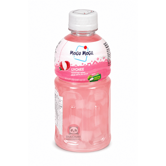 Mogu Mogu Litchi (Lychee) cu Nata de Coco 320 ml – Băutură cu Bucăți de Jeleu de Cocos