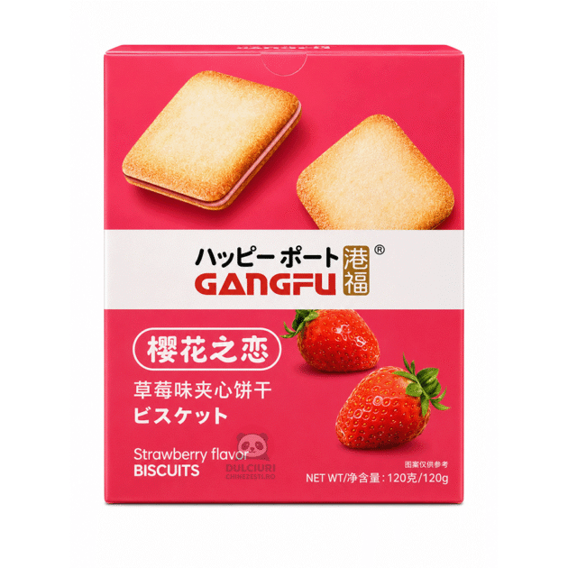 Gangfu Biscuiți Sandwich cu Cremă de Căpșuni 120g