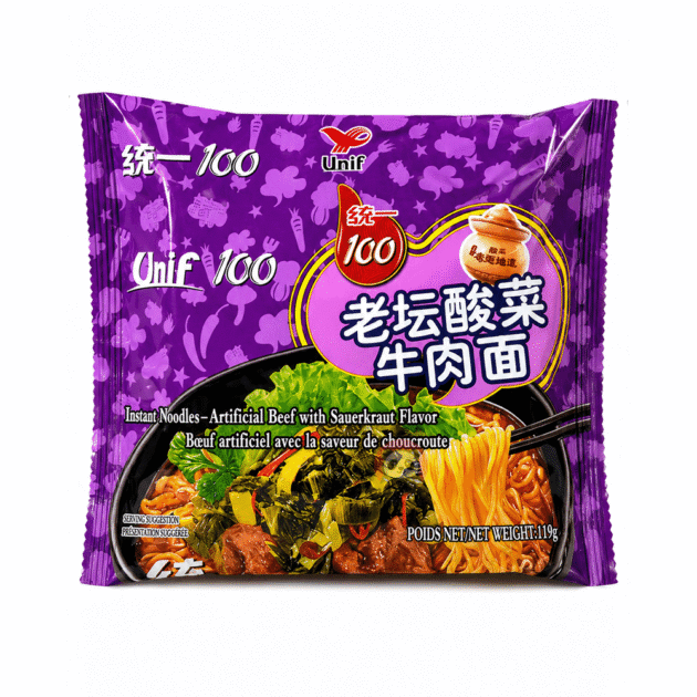 Unif 100 Tăiței Instant cu Aromă de Vită și Varză Murată 119g