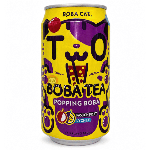 Boba Cat bubble tea cu fructul pasiunii și litchi